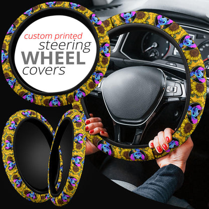 Stitch Sunflower Car Steering Wheel Cover