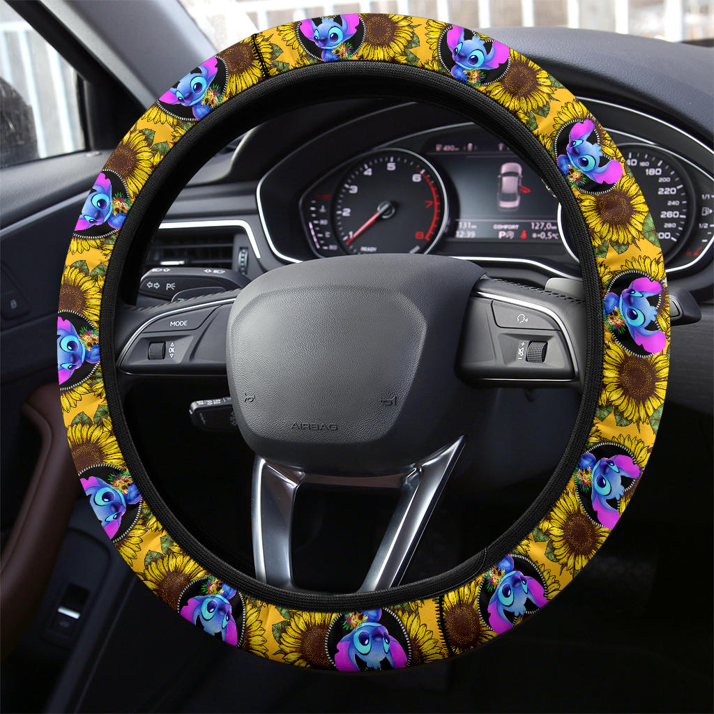 Stitch Sunflower Car Steering Wheel Cover