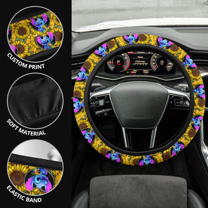 Stitch Sunflower Car Steering Wheel Cover