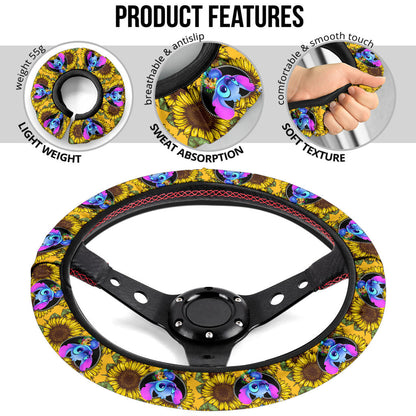Stitch Sunflower Car Steering Wheel Cover