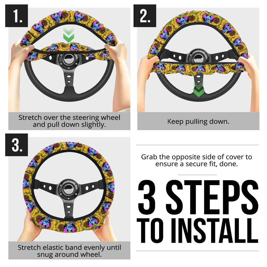 Stitch Sunflower Car Steering Wheel Cover