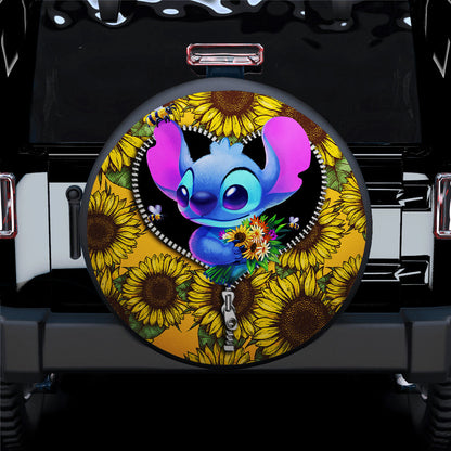 Stitch Sunflower Zipper Car Spare Tire Cover