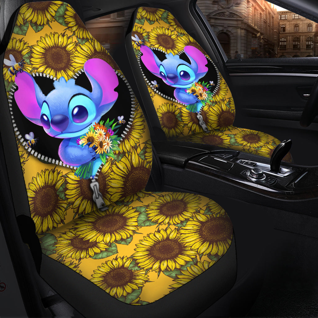 Stitch Sunflower Zipper Car Seat Covers