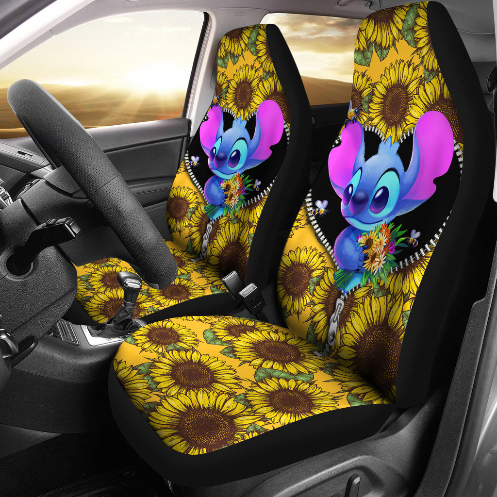 Stitch Sunflower Zipper Car Seat Covers