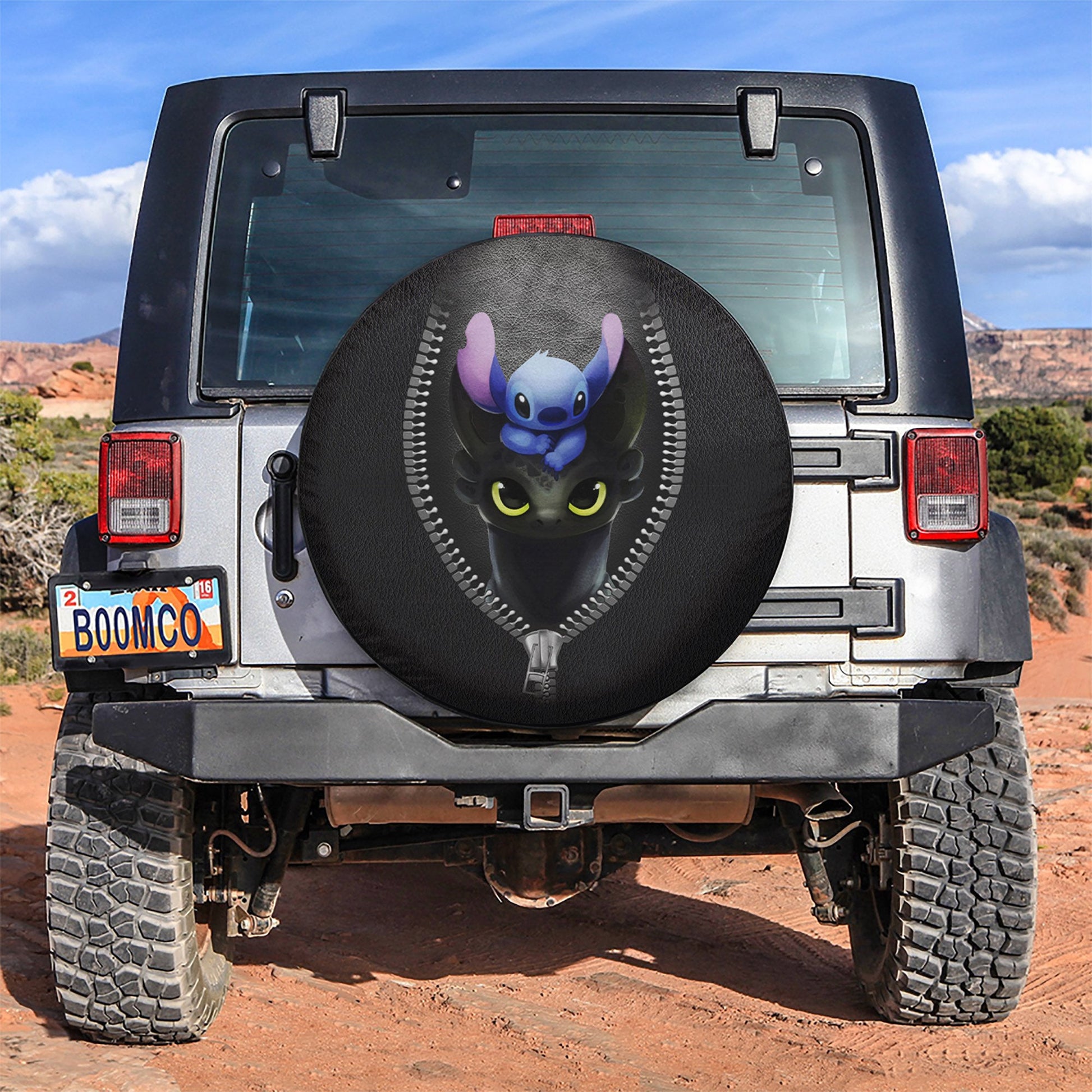 Stitch Toothless Zipper Car Spare Tire Cover