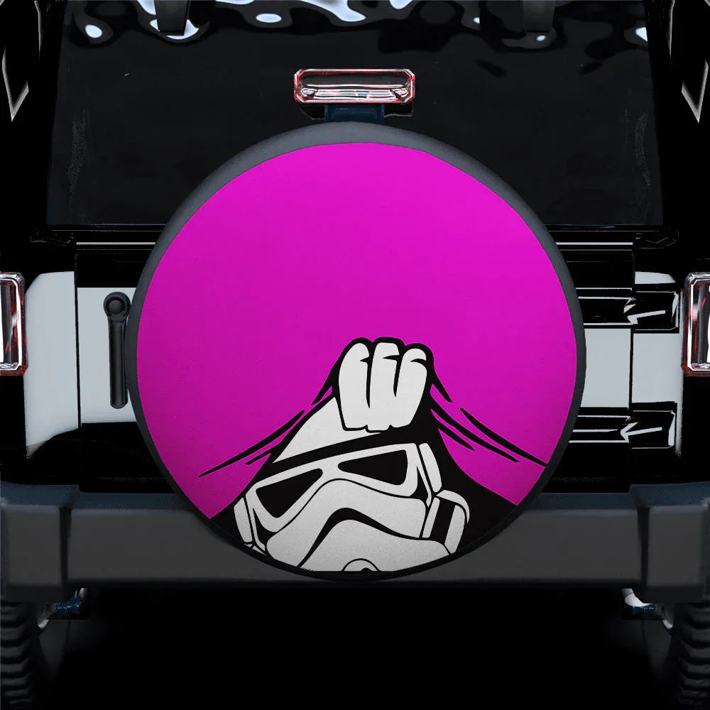 Stormtrooper Peek A Boo Funny Pink Jeep Car Leather Spare Tire Cover - PersonalizedFury