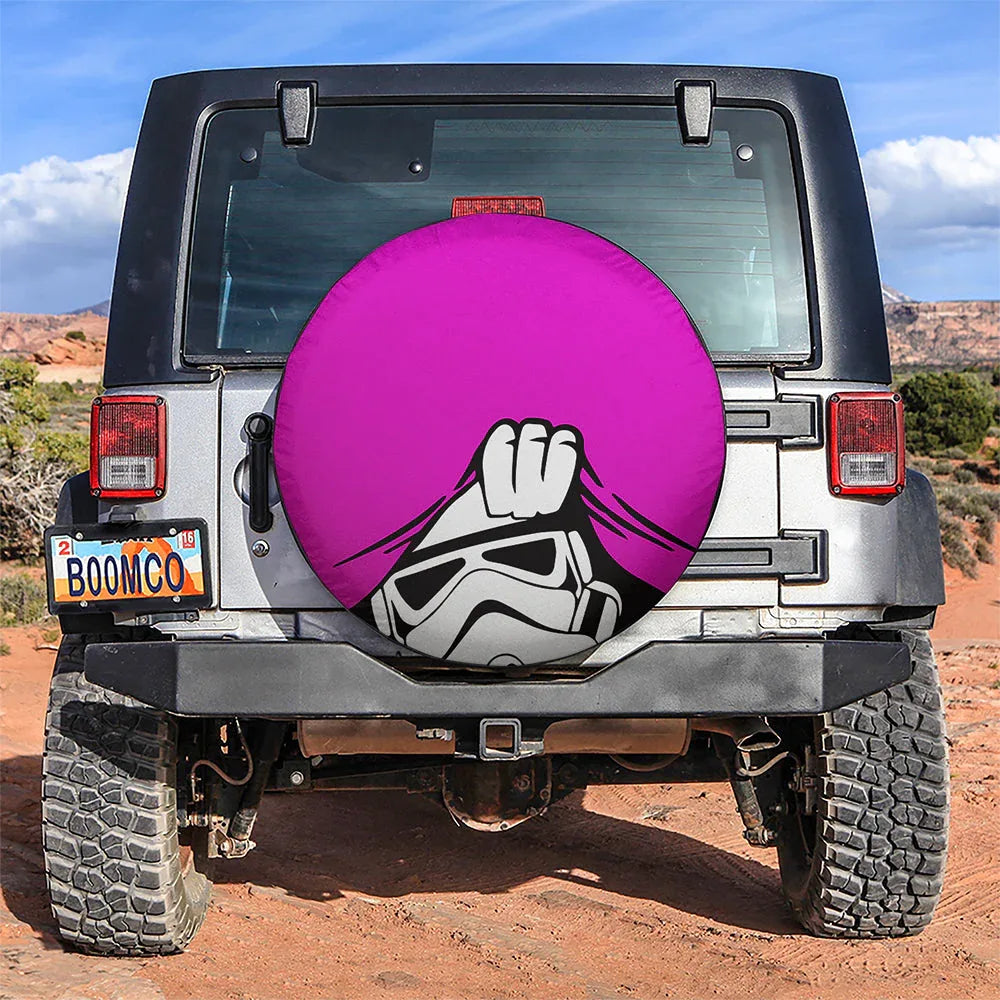Stormtrooper Peek A Boo Funny Pink Jeep Car Leather Spare Tire Cover - PersonalizedFury
