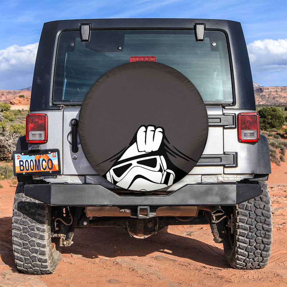 Stormtrooper Peeping Peek A Boo Funny Black Jeep Car Spare Tire Cover