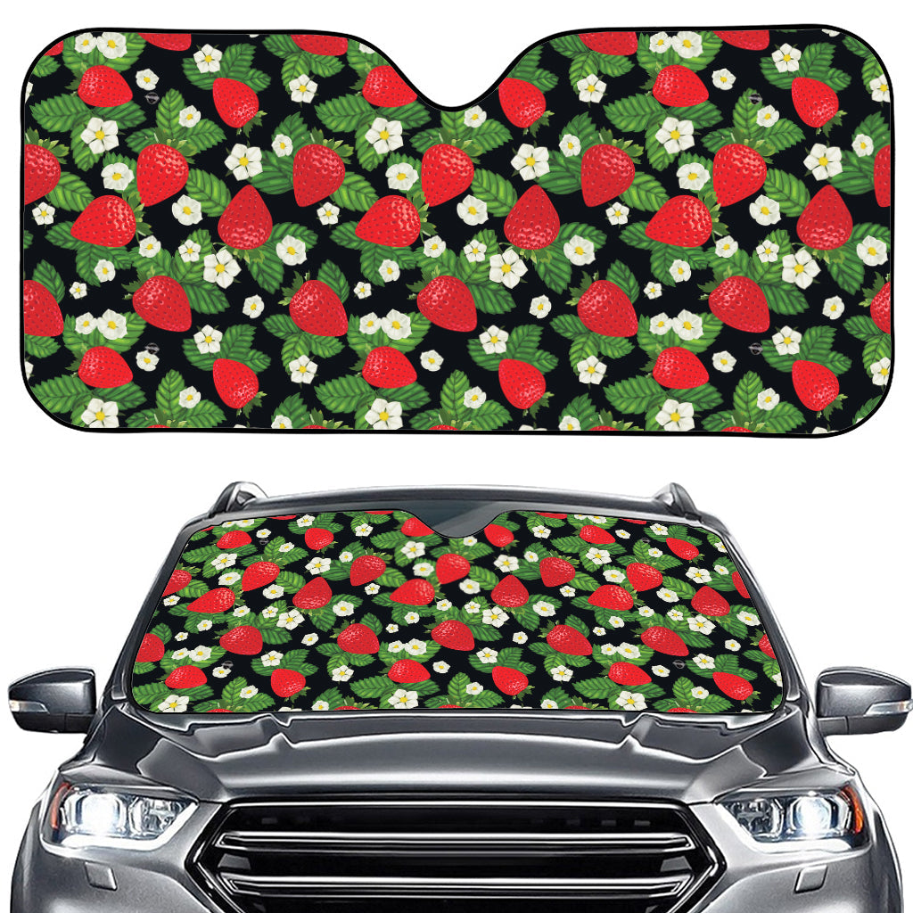 Strawberry And Flower Pattern Print Car Windshield Sun Shade
