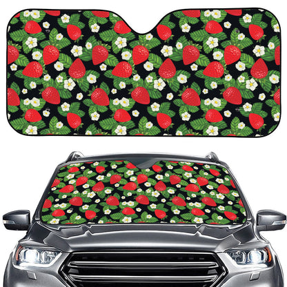 Strawberry And Flower Pattern Print Car Windshield Sun Shade