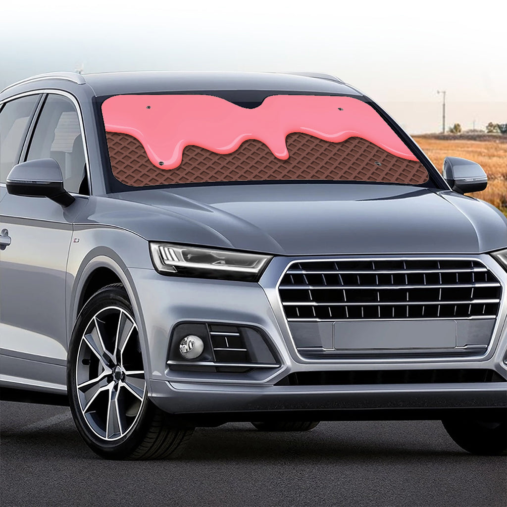 Strawberry Ice Cream Melted Print Car Windshield Sun Shade
