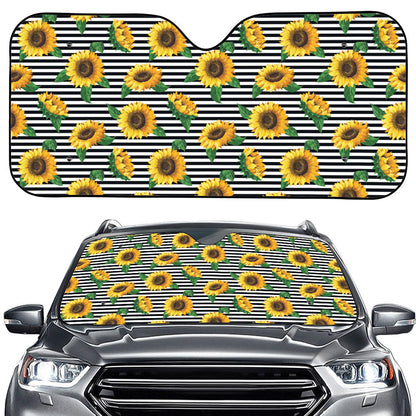 Stripe Sunflower Pattern Print Car Windshield Sun Shade