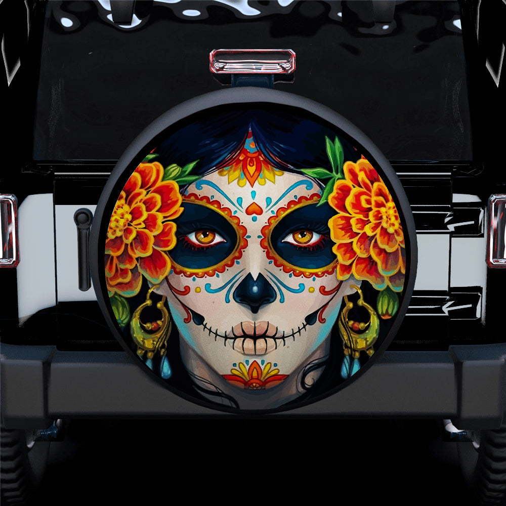 Sugar Skull Flower Floral Spare Tire Cover