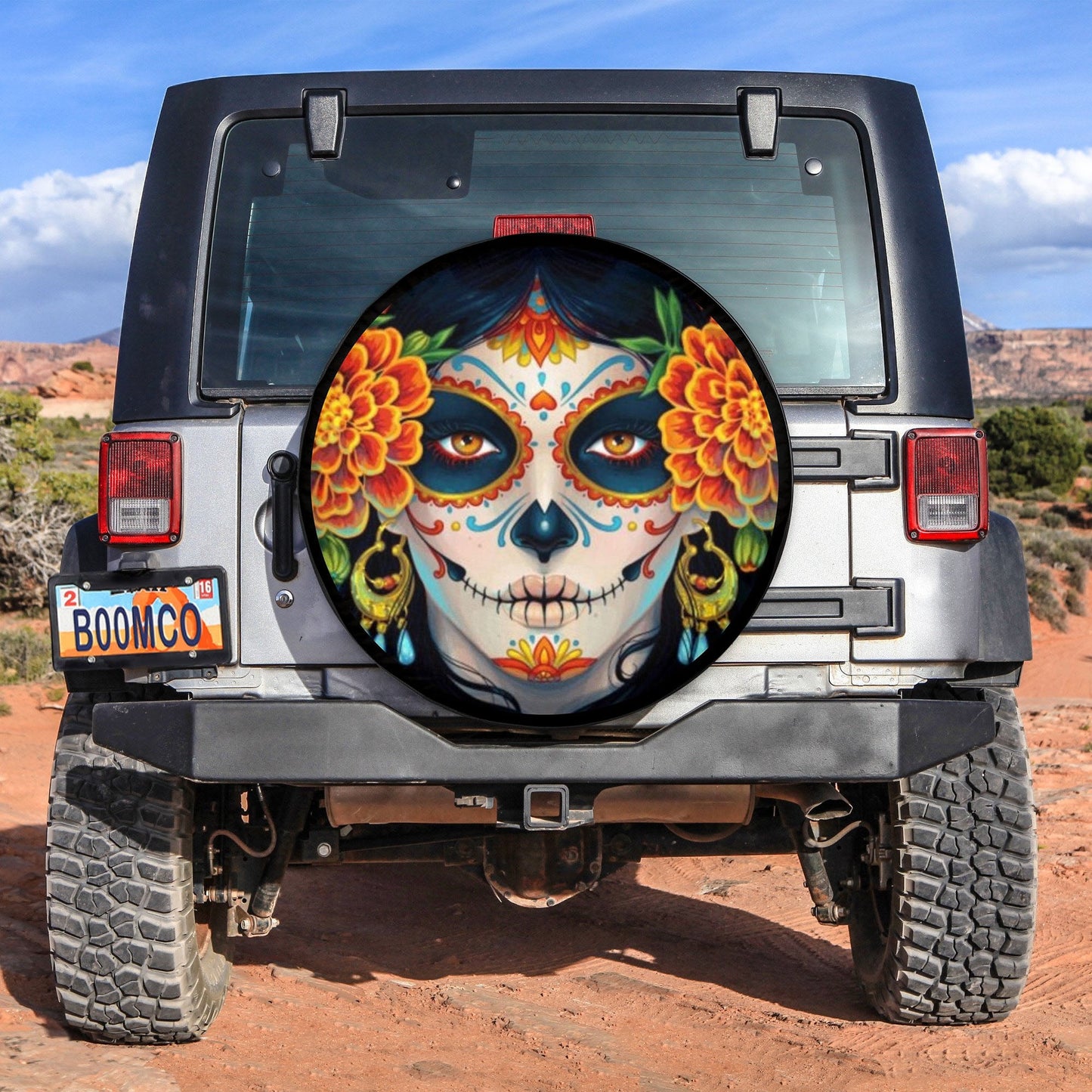Sugar Skull Flower Floral Spare Tire Cover