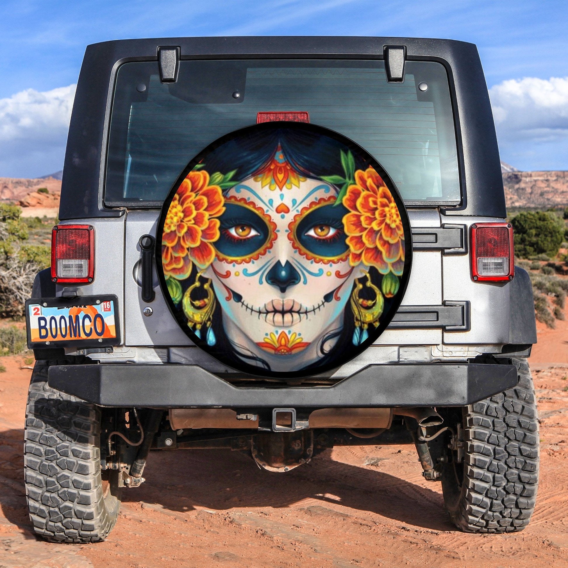 Sugar Skull Flower Floral Spare Tire Cover