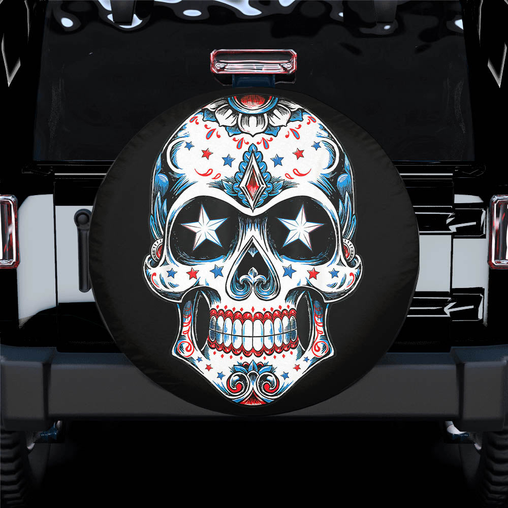 Sugar Skull USA American Flag Spare Tire Cover