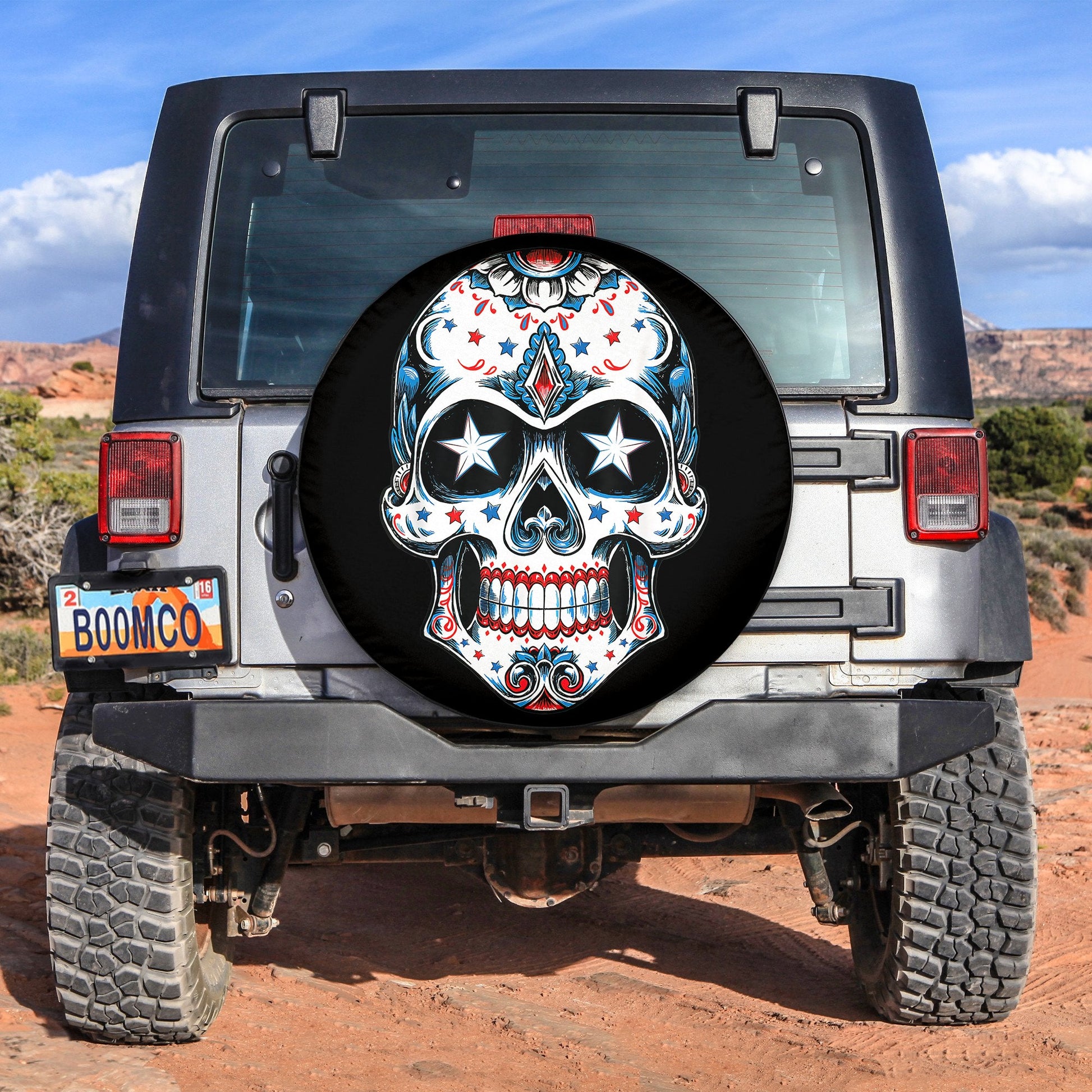 Sugar Skull USA American Flag Spare Tire Cover