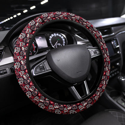 Suger Skull Pink Premium Car Steering Wheel Cover