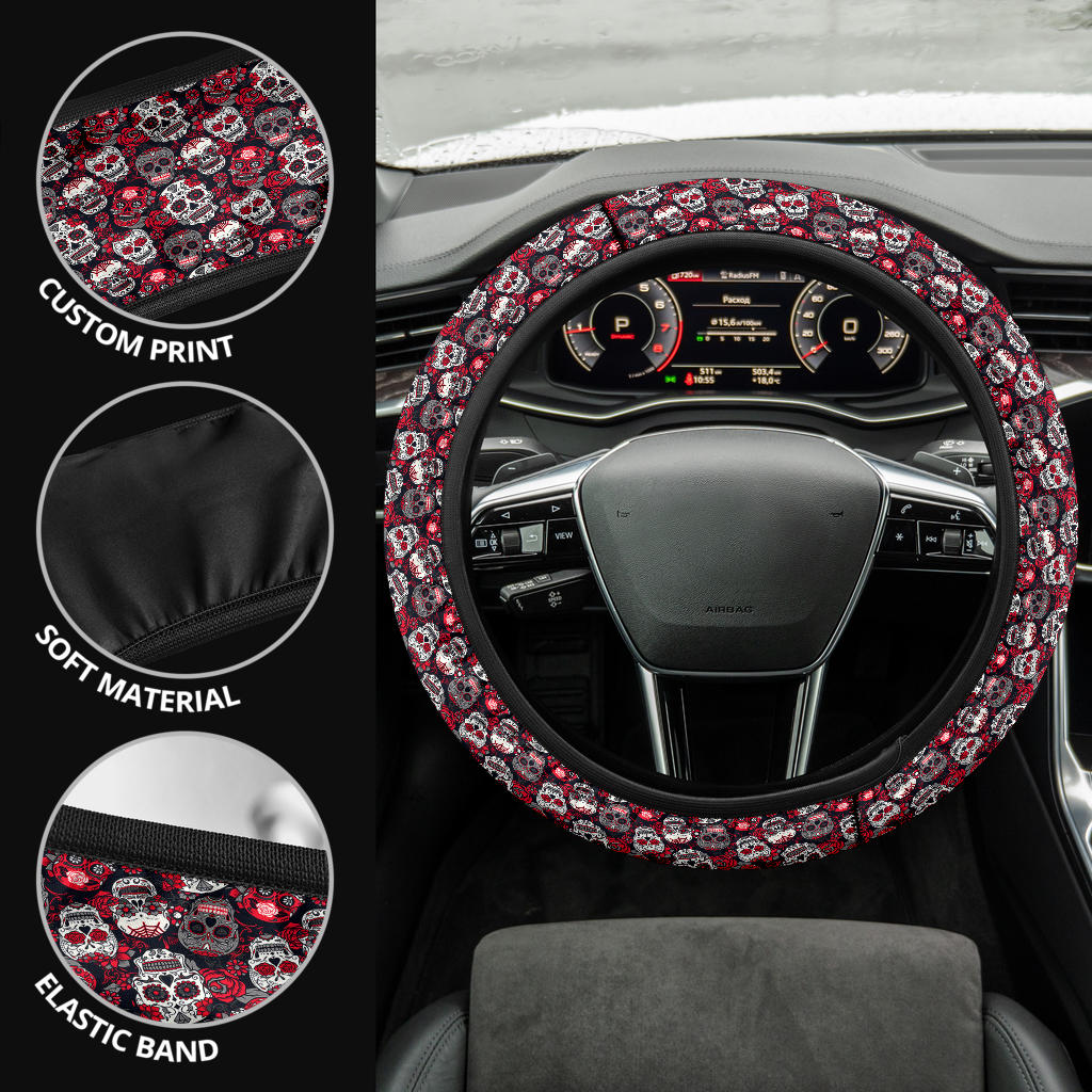 Suger Skull Pink Premium Car Steering Wheel Cover