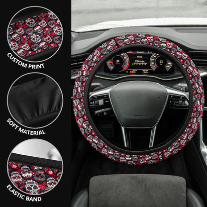 Suger Skull Pink Premium Car Steering Wheel Cover