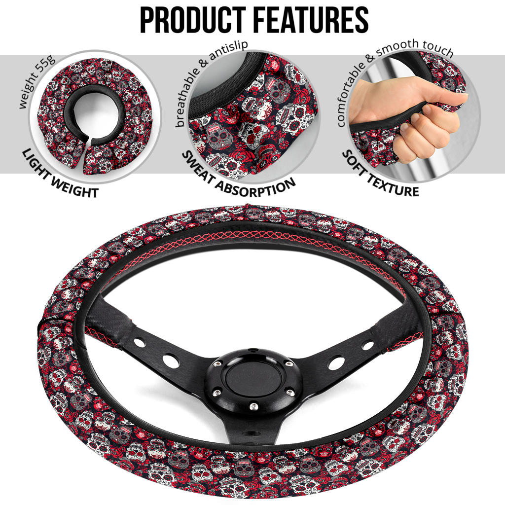 Suger Skull Pink Premium Car Steering Wheel Cover