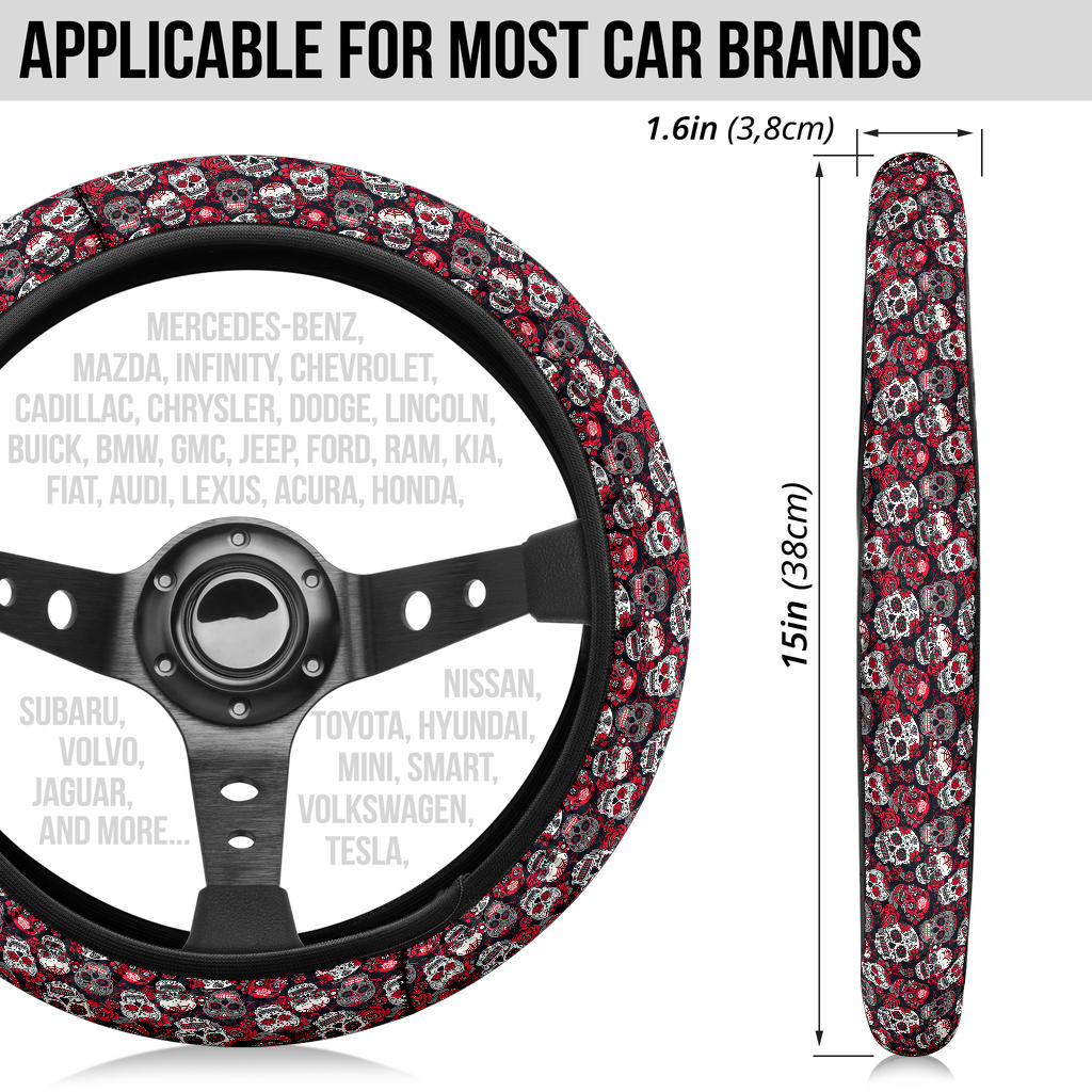 Suger Skull Pink Premium Car Steering Wheel Cover