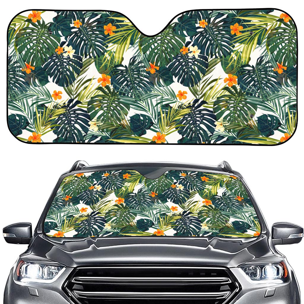 Summer Hawaiian Leaves Pattern Print Car Windshield Sun Shade