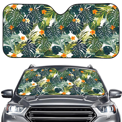 Summer Hawaiian Leaves Pattern Print Car Windshield Sun Shade