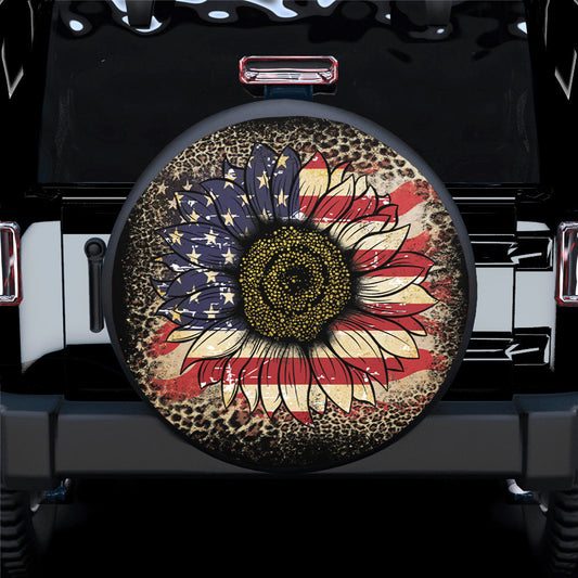 Sunflower America Flag Jeep Car Spare Tire Cover