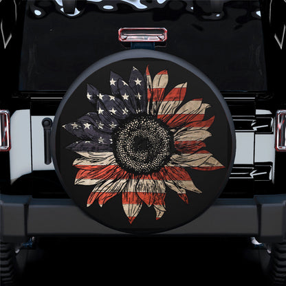 Sunflower American Flag Art Jeep Car Spare Tire Cover