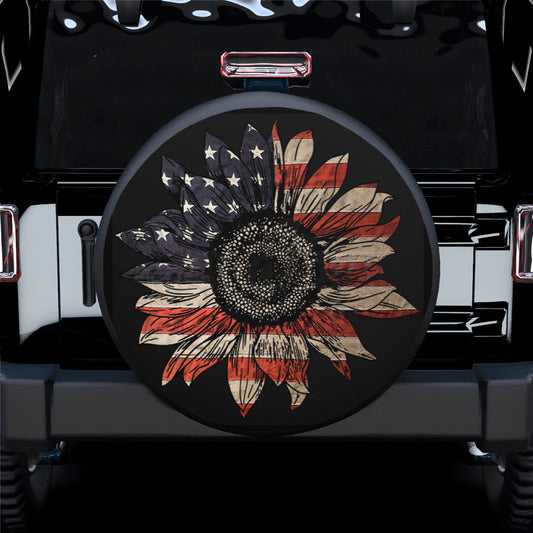 Sunflower American Flag Art Jeep Car Spare Tire Cover