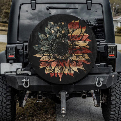 Sunflower American Flag Art Jeep Car Spare Tire Cover