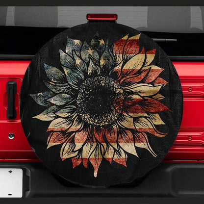 Sunflower American Flag Art Jeep Car Spare Tire Cover