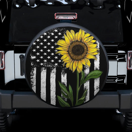 Sunflower American Flag Custom Jeep Car Spare Tire Cover