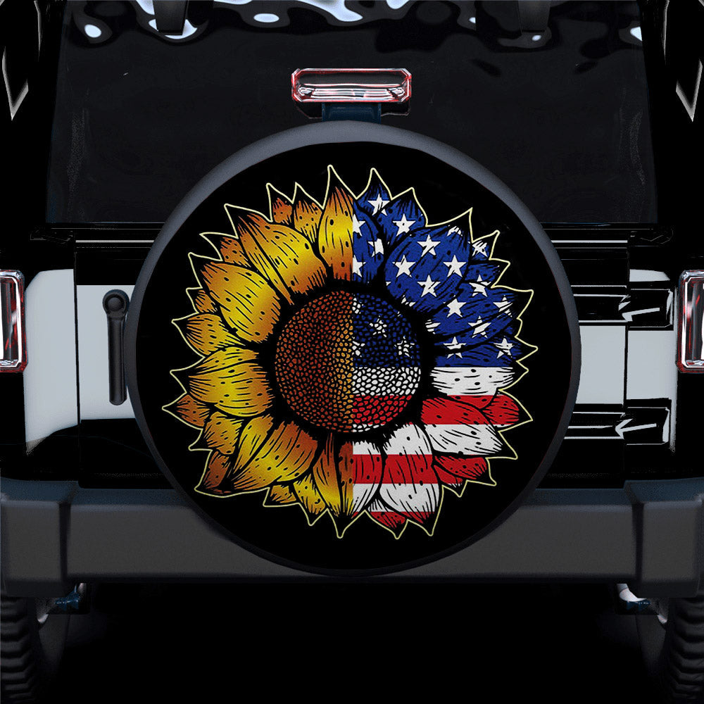 Sunflower American Flag Holiday Car Spare Tire Cover
