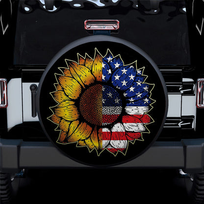 Sunflower American Flag Holiday Car Spare Tire Cover