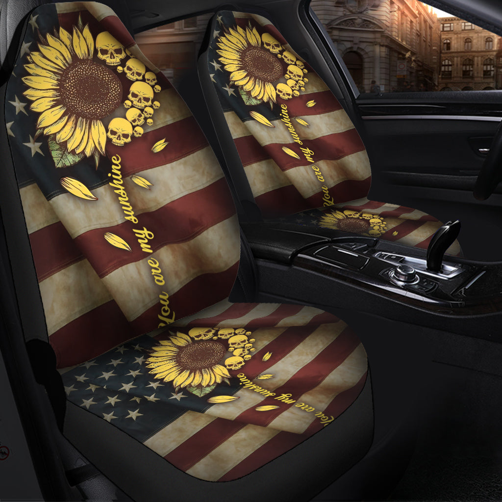 Sunflower American Skull Flag Car Seat Cover
