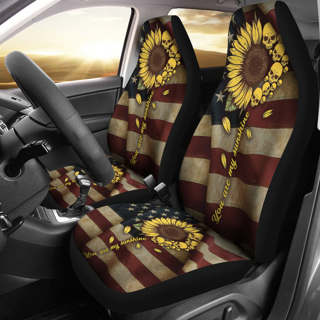 Sunflower American Skull Flag Car Seat Cover