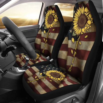 Sunflower American Skull Flag Car Seat Cover