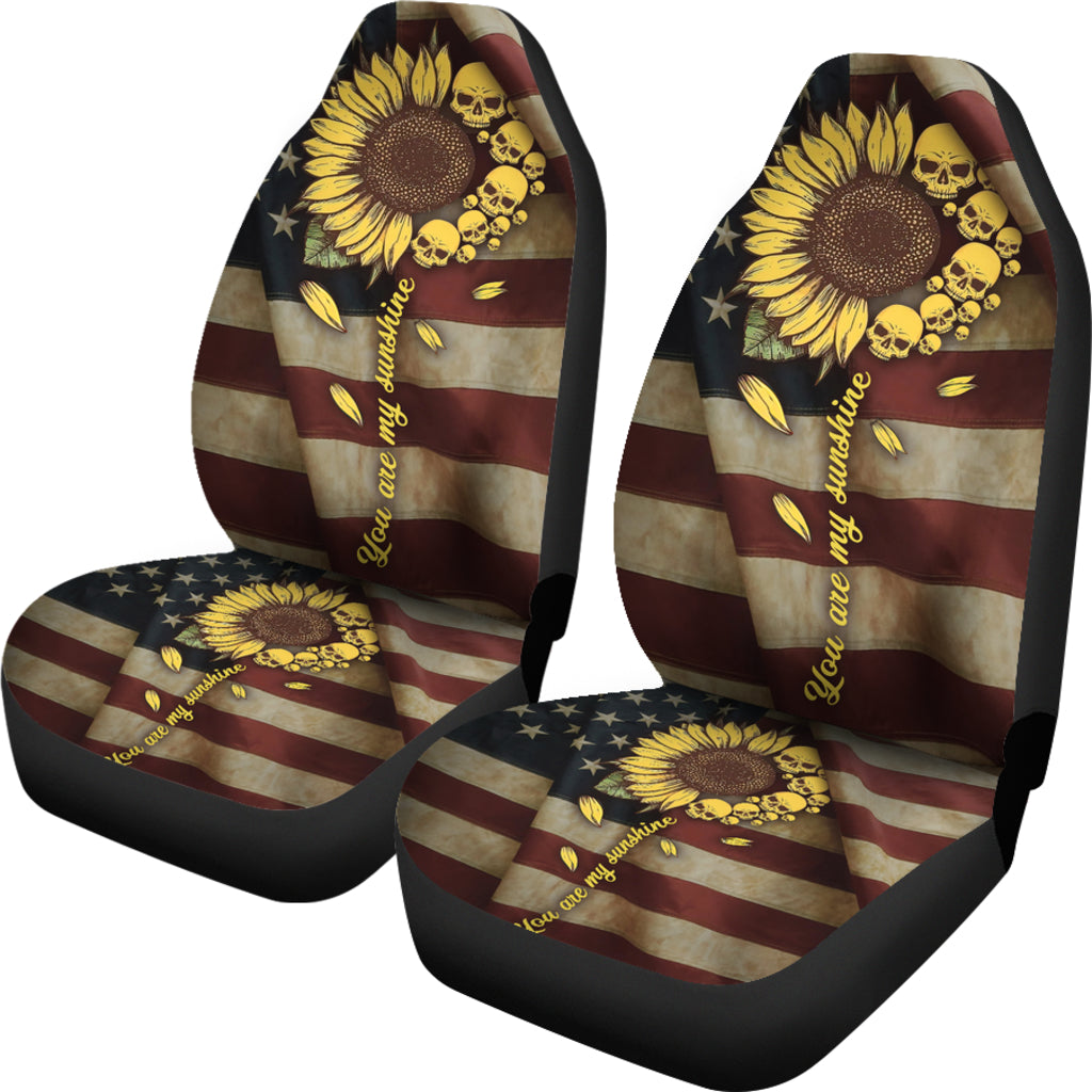Sunflower American Skull Flag Car Seat Cover