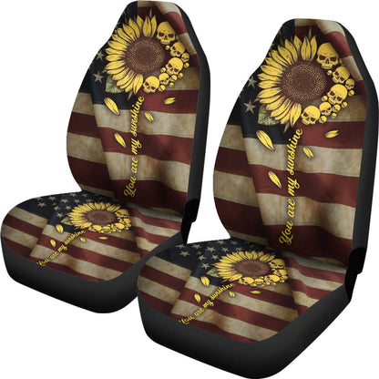 Sunflower American Skull Flag Car Seat Cover