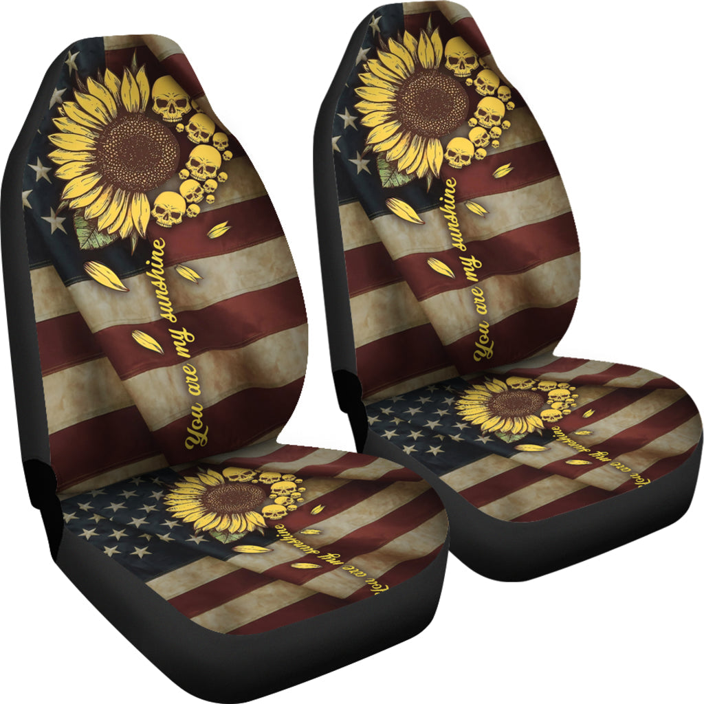 Sunflower American Skull Flag Car Seat Cover