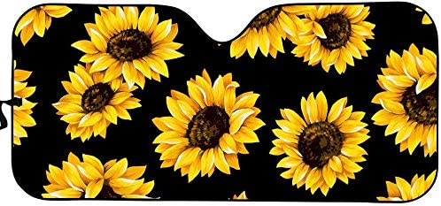 Sunflower & Black Printed Car Fold-up Windshield Sunshade for Front Window