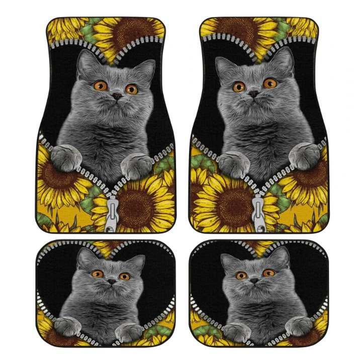 Sunflower British Short Hair Cat Car Floor Mats Custom Cat Car Accessories
