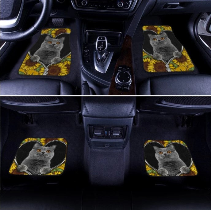 Sunflower British Short Hair Cat Car Floor Mats Custom Cat Car Accessories