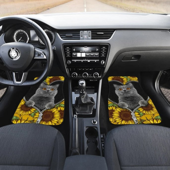 Sunflower British Short Hair Cat Car Floor Mats Custom Cat Car Accessories