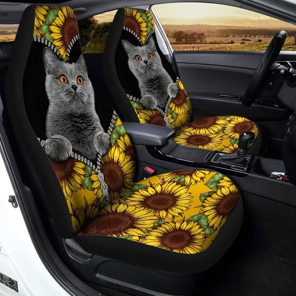 Sunflower British Short Hair Cat Car Seat Covers Custom Cat Car Accessories Gift Idea For Cat Lovers