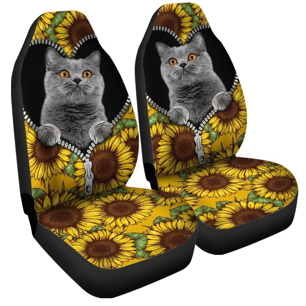 Sunflower British Short Hair Cat Car Seat Covers Custom Cat Car Accessories Gift Idea For Cat Lovers