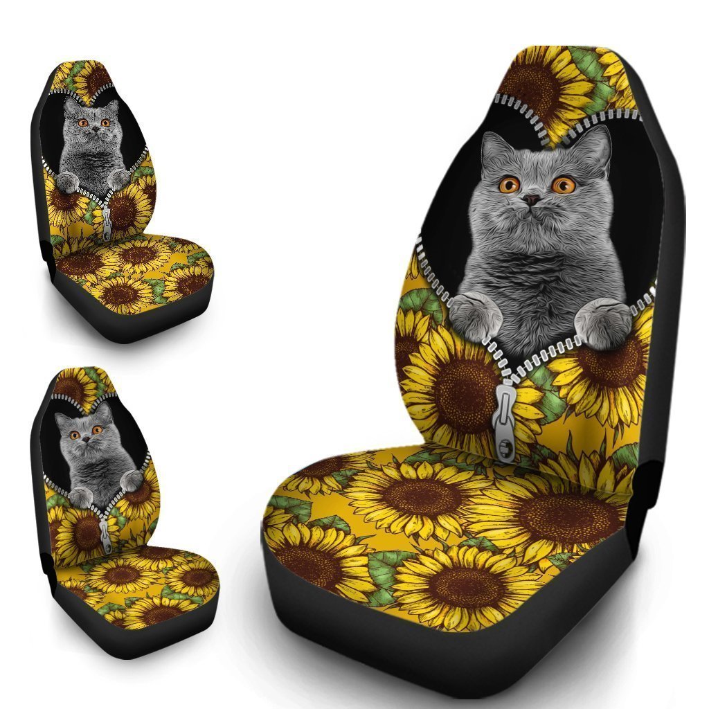 Sunflower British Short Hair Cat Car Seat Covers Custom Cat Car Accessories Gift Idea For Cat Lovers