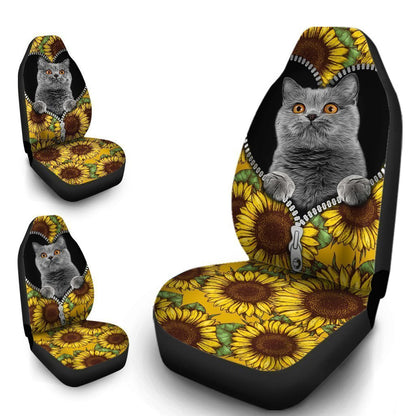 Sunflower British Short Hair Cat Car Seat Covers Custom Cat Car Accessories Gift Idea For Cat Lovers